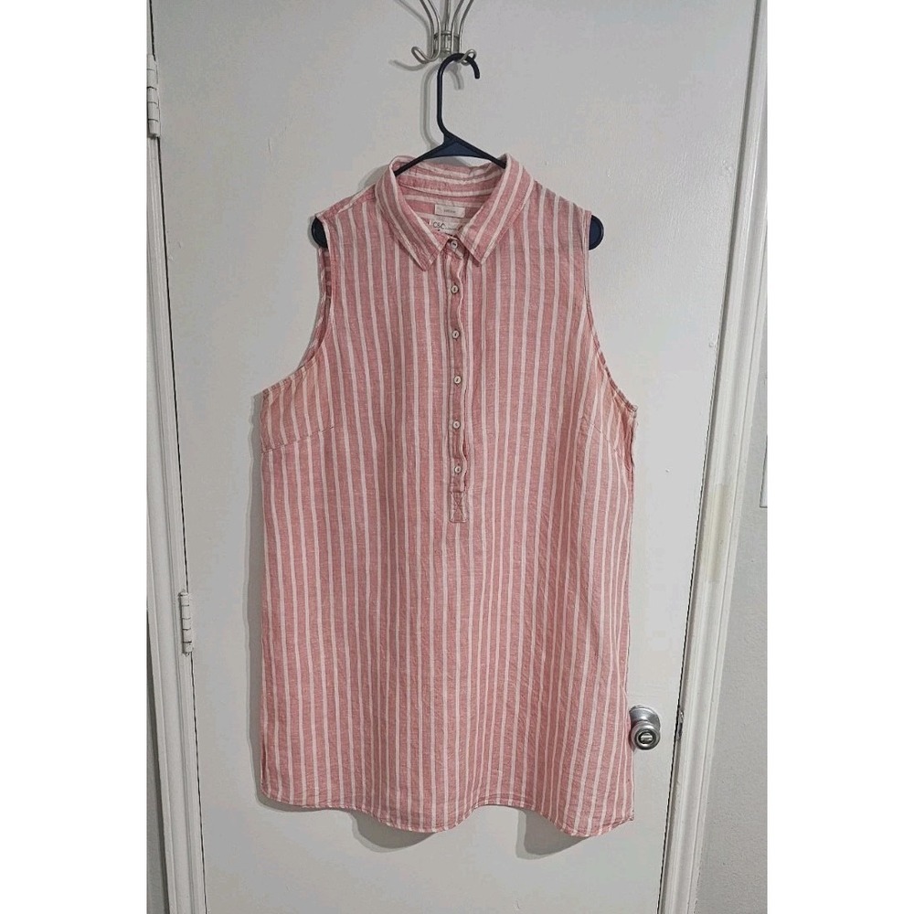 C&C California Womens Linen Shirt Dress Womens XXL Peach Striped Resort Coastal‎